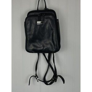Vintage Perlina New York Womens Black Leather  Small Backpack Purse